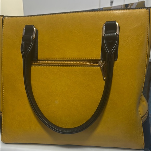 Yellow/Mustard Quilted Handbag with Black Accents EUC - Picture 4 of 5